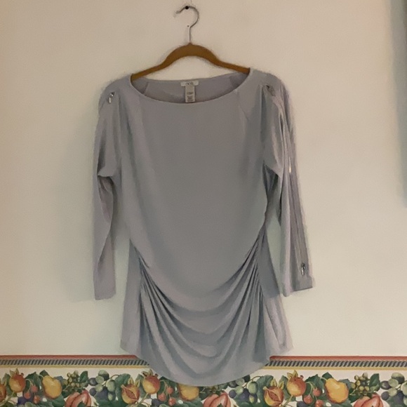 Cache Tops - Cache Gray & Silver Metallic Blouse w/Zipper Details, Size M